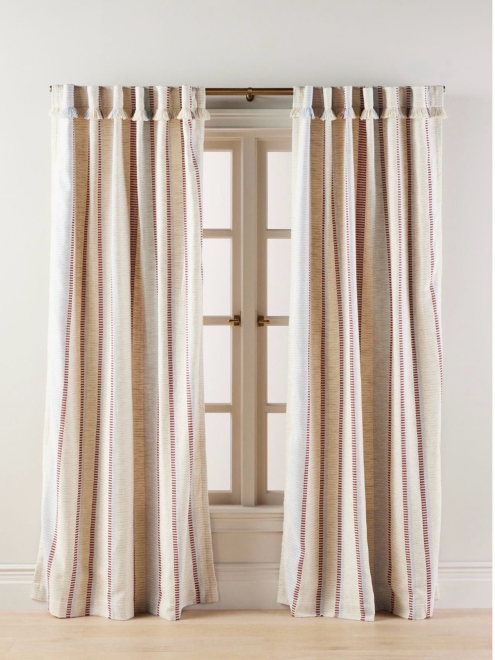 Anthropologie Pieced Stripe Cotton Blend Woven Curtain Single Panel NWOT 50”x84”